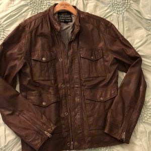 Lucky Brand Brown Lamb Leather Bomber Jacket